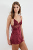 Burgundy Lace and Slit Rope Strap Knitted Fantasy Nightgown