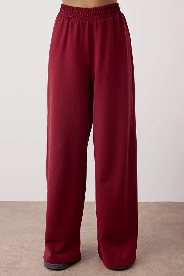 Burgundy Plain 2-Thread Combed Cotton Knit Pajama Set
