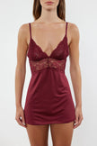 Burgundy Lace and Slit Rope Strap Knitted Fantasy Nightgown