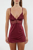 Burgundy Lace and Slit Rope Strap Knitted Fantasy Nightgown
