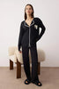 Black Plain Ribbon Shally Woven Pajama Set