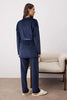 Navy Blue 3-Piece Lace Detailed Velvet Knitted Robe and Pajama Set