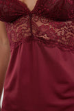 Burgundy Lace and Slit Rope Strap Knitted Fantasy Nightgown