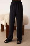 Black Plain Ribbon Shally Woven Pajama Set