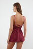 Burgundy Lace and Slit Rope Strap Knitted Fantasy Nightgown