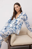 Blue-Multicolored Printed Shally Woven Pajama Set