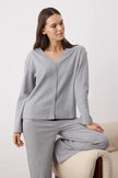 Gray Melange Cardigan Ribbed Knitted Pajama Set