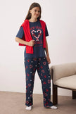 Navy Blue Christmas-Themed Heart Knitted Pajama Set