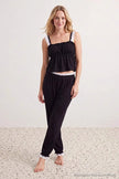 Black Lace Detail Woven Viscose Pajama Set