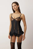 Black Tulle Garter Openwork Babydoll