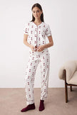 White Cotton Lycra Soft Touch Heart-Plated Knit Pajama Set