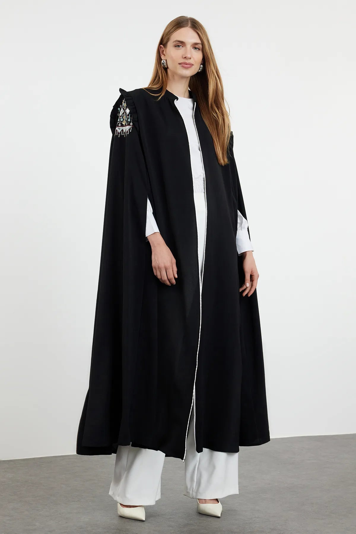 Black Woven Cape  Abaya