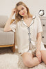 Panda Piping Detail Viscose Shorts Woven Pajama Set