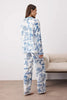 Blue-Multicolored Printed Shally Woven Pajama Set