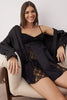 Black Satin-Woven Nightgown with Lace and Ribbon/Bow Detail