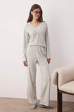 Gray Melange Cotton Lace Detail Knit Pajama Set