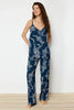 Navy Blue Tiger Printed Viscose Woven Pajama Set with Rope Straps