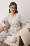 Gray Melange Cotton Lace Detail Knit Pajama Set