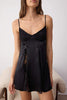 Black Satin-Woven Nightgown with Lace and Ribbon/Bow Detail