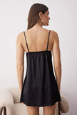 Black Satin-Woven Nightgown with Lace and Ribbon/Bow Detail