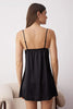 Black Satin-Woven Nightgown with Lace and Ribbon/Bow Detail