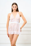 White  Babydoll Fantasy Nightgown with Mini Tulle Skirt