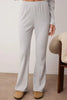 Gray Melange Tie Detail Double-Breasted Ribbed Knit Pajama Set
