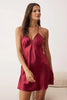 Burgundy Single 100% Polyester Plain Lace Satin Weave Nightgown