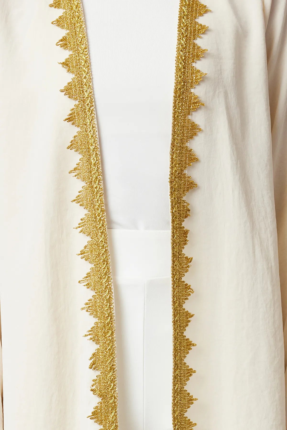 Light Beige Gold Embroidery Detailed Woven Cape &  Abaya