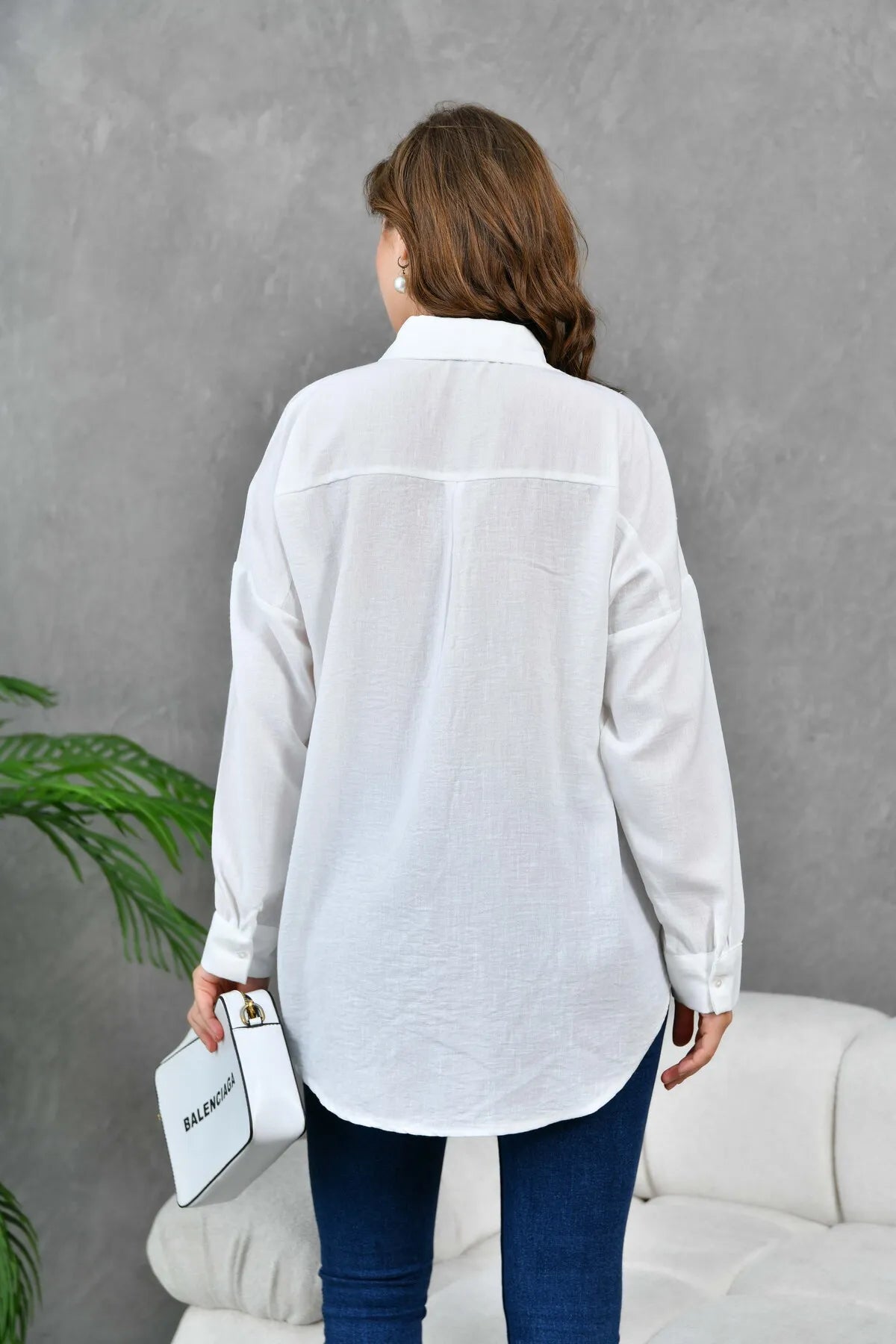 Sequin Embroidered Stone Detailed Linen Shirt