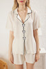 Panda Piping Detail Viscose Shorts Woven Pajama Set