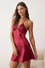 Burgundy Single 100% Polyester Plain Lace Satin Weave Nightgown