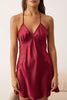 Burgundy Single 100% Polyester Plain Lace Satin Weave Nightgown
