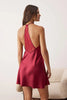 Burgundy Single 100% Polyester Plain Lace Satin Weave Nightgown