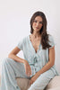 Light Blue Ethnic Patterned Ruffle and Tie Detailed Woven Pajama Set