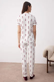 White Cotton Lycra Soft Touch Heart-Plated Knit Pajama Set
