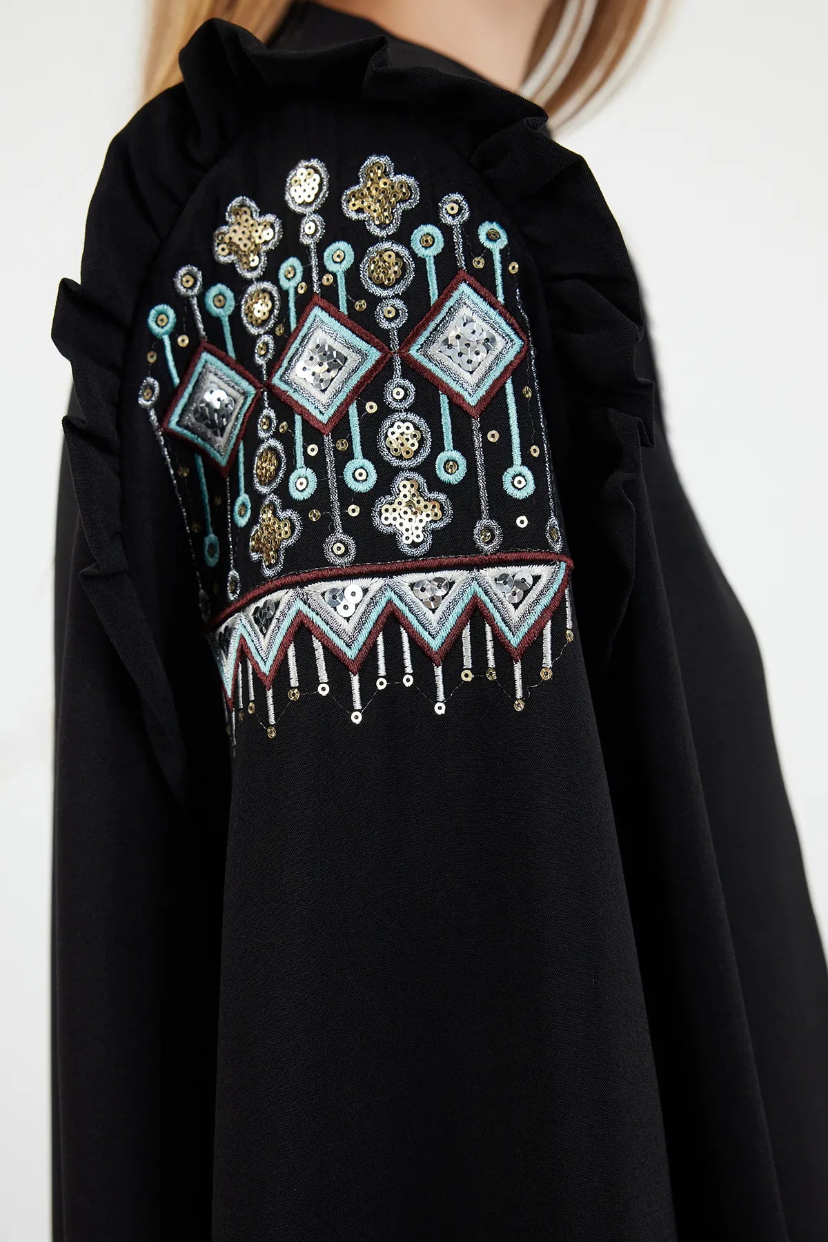 Black Woven Cape  Abaya