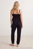 Black Lace Detail Woven Viscose Pajama Set