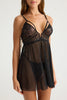 Black Lace Tulle Detail and Rope Suspender Coverless Pantyhose Knitted Babydoll
