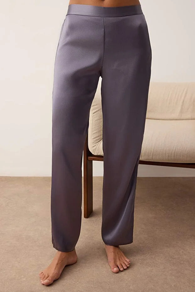 Anthracite Plain Satin Weave Pajama Set