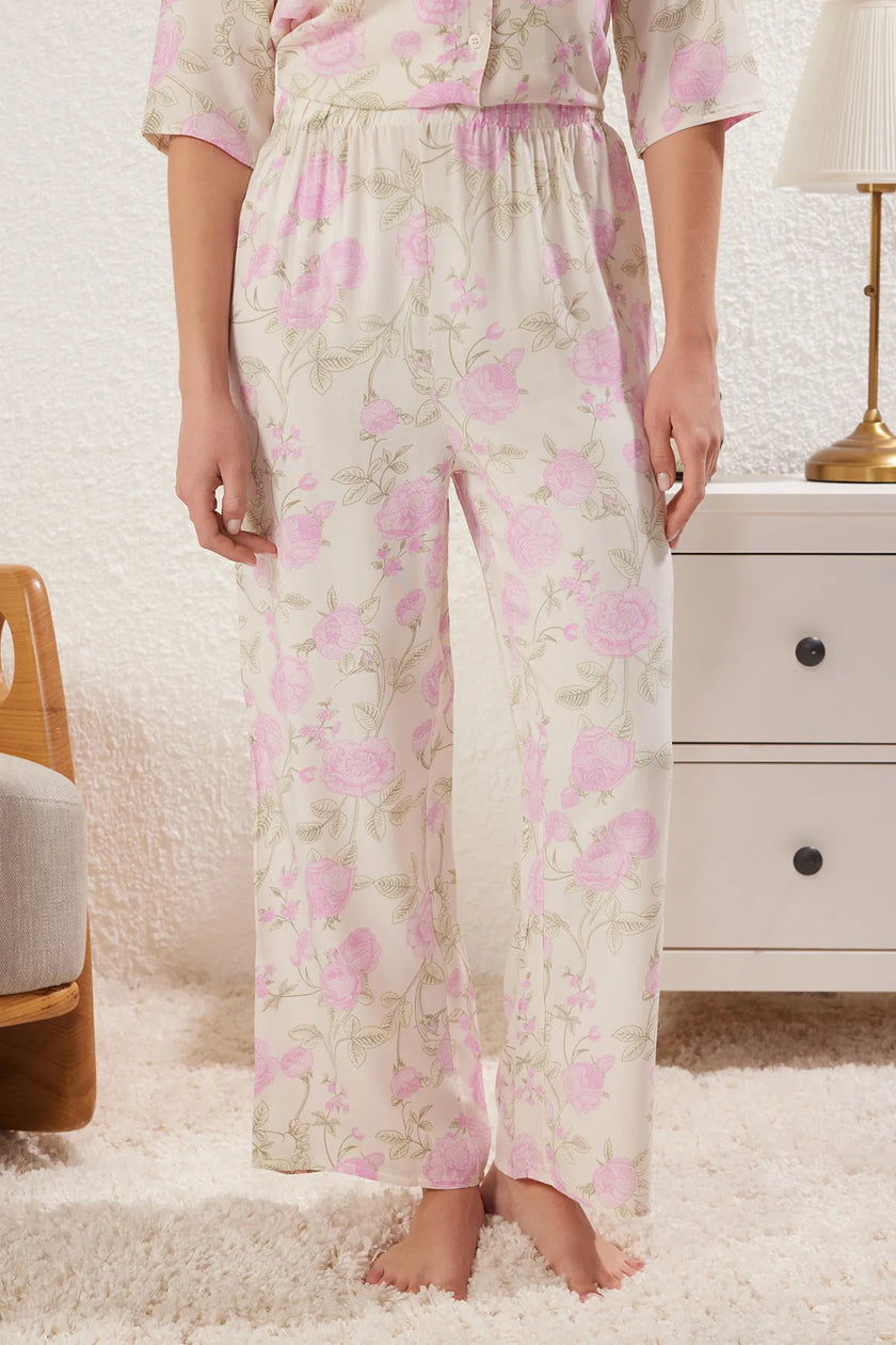Multicolored Floral Viscose Woven Pajama Set