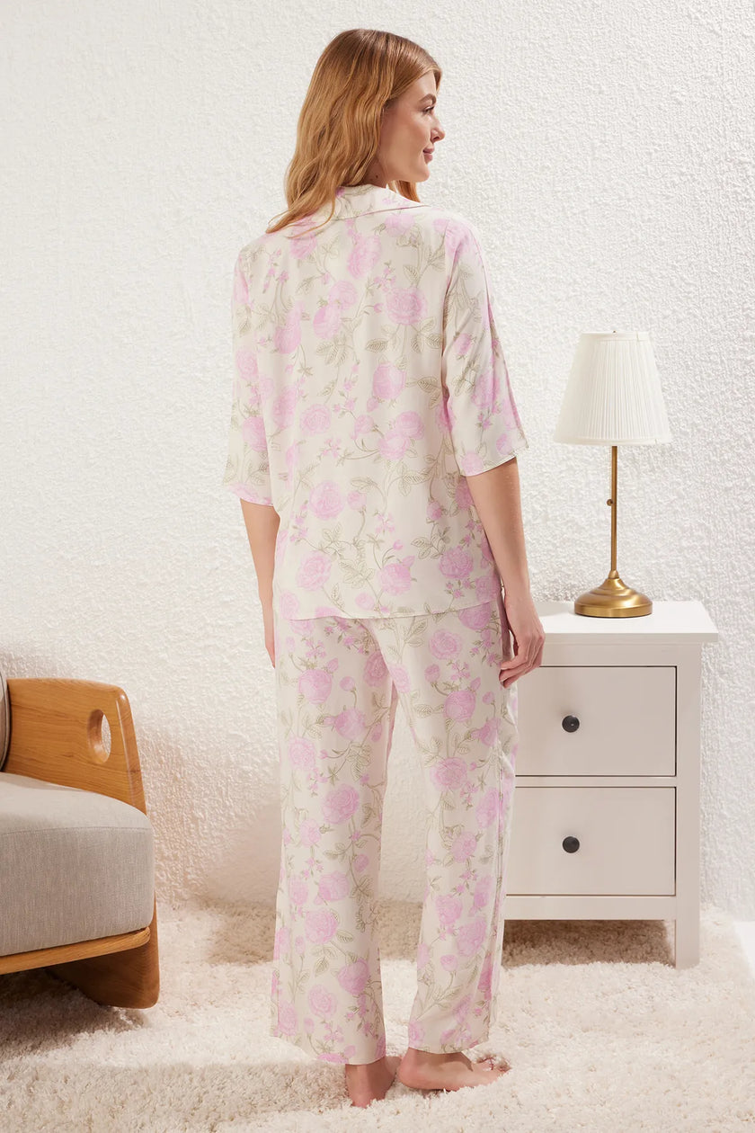 Multicolored Floral Viscose Woven Pajama Set