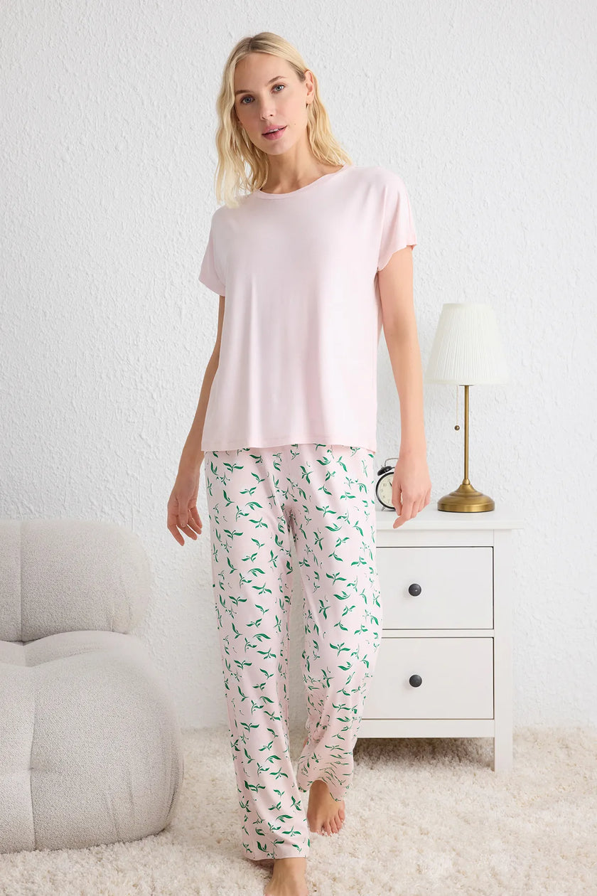 Pink Floral Knitted Pajama Set