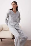 Gray Melange Buttoned Waffle Fabric Knit Pajama Set