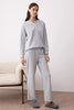 Gray Melange Buttoned Waffle Fabric Knit Pajama Set