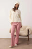 Offwhite-Pink Heart Embroidered Baby Overlock Ribbed Winter Knit Pajama Set