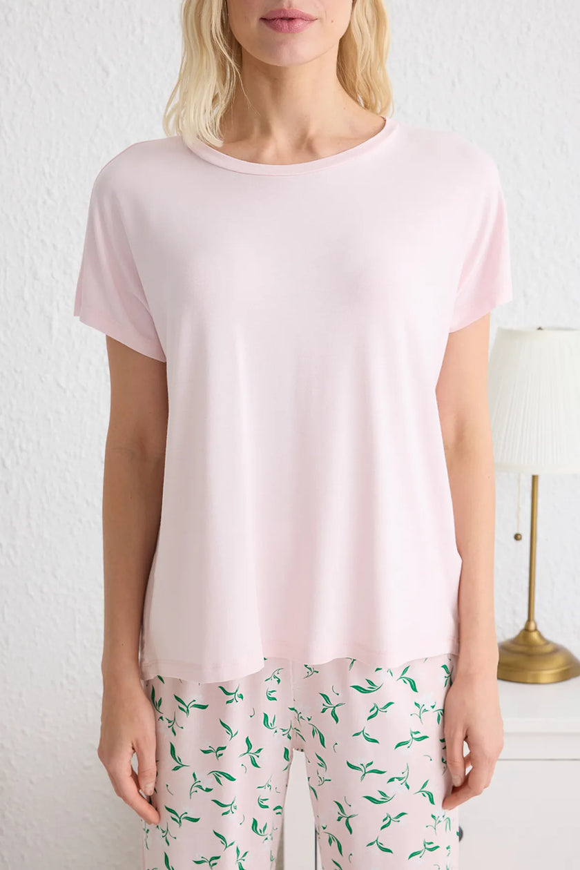 Pink Floral Knitted Pajama Set