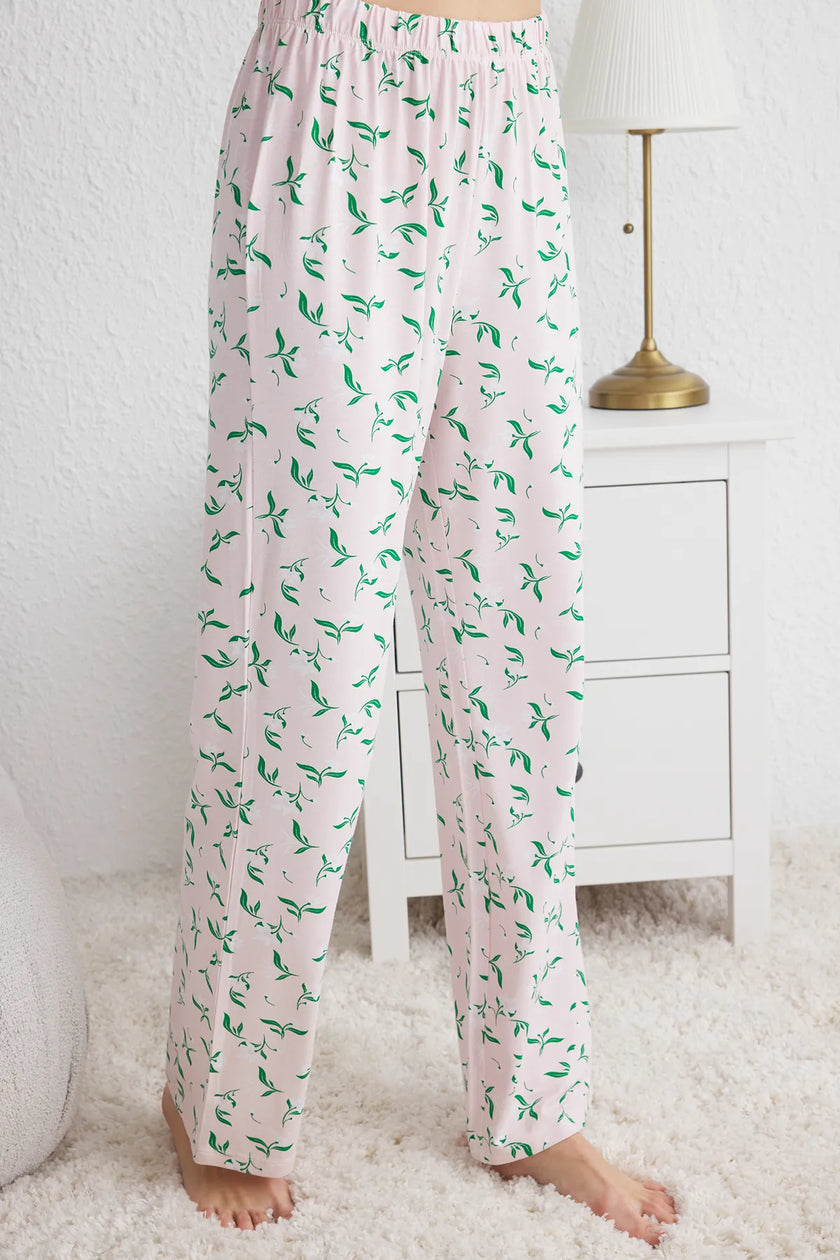 Pink Floral Knitted Pajama Set