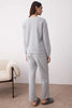 Gray Melange Buttoned Waffle Fabric Knit Pajama Set