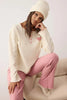 Offwhite-Pink Heart Embroidered Baby Overlock Ribbed Winter Knit Pajama Set